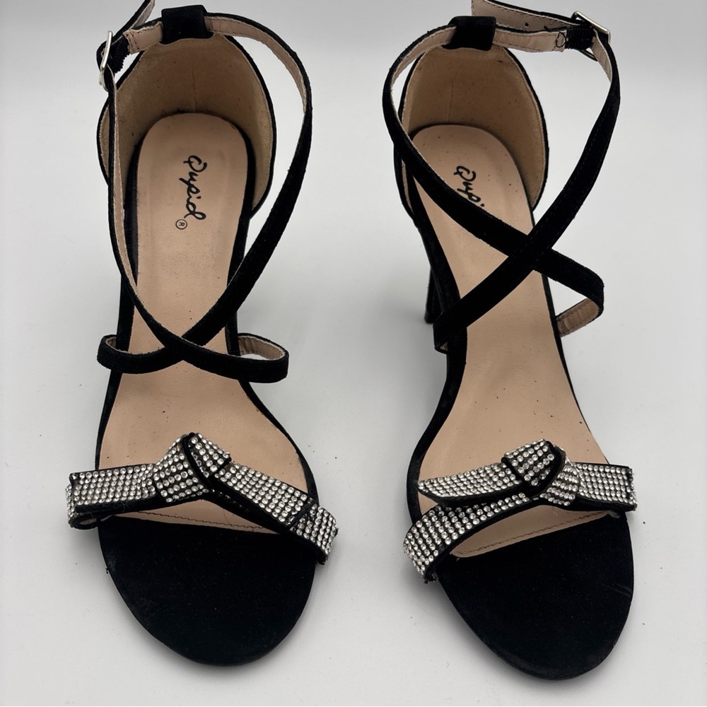 Qupid Ankle Strap Black Woman's Dress Sandals Open Tote Size 6